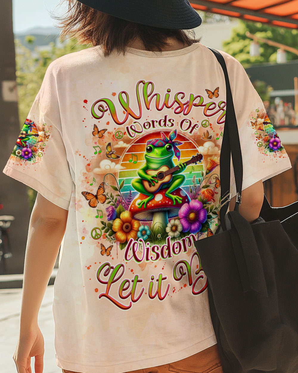 Whisper Words of Wisdom Let It Be Hippie Frog playing Guitar Graphic AOP Shirts _2_ ig193