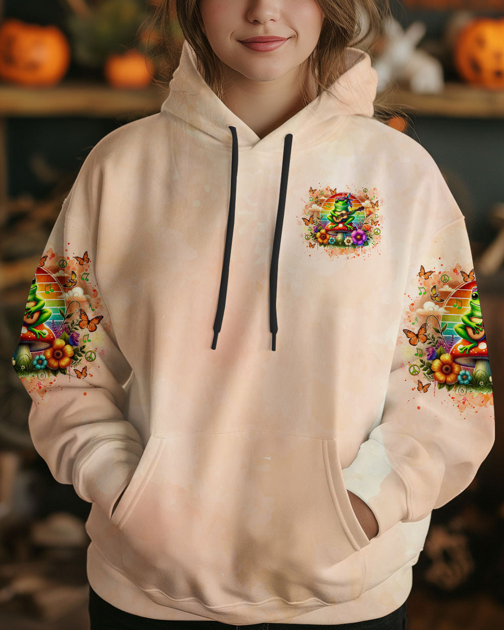 Whisper Words of Wisdom Let It Be Hippie Frog playing Guitar Graphic AOP Shirts _3_ p6WJW