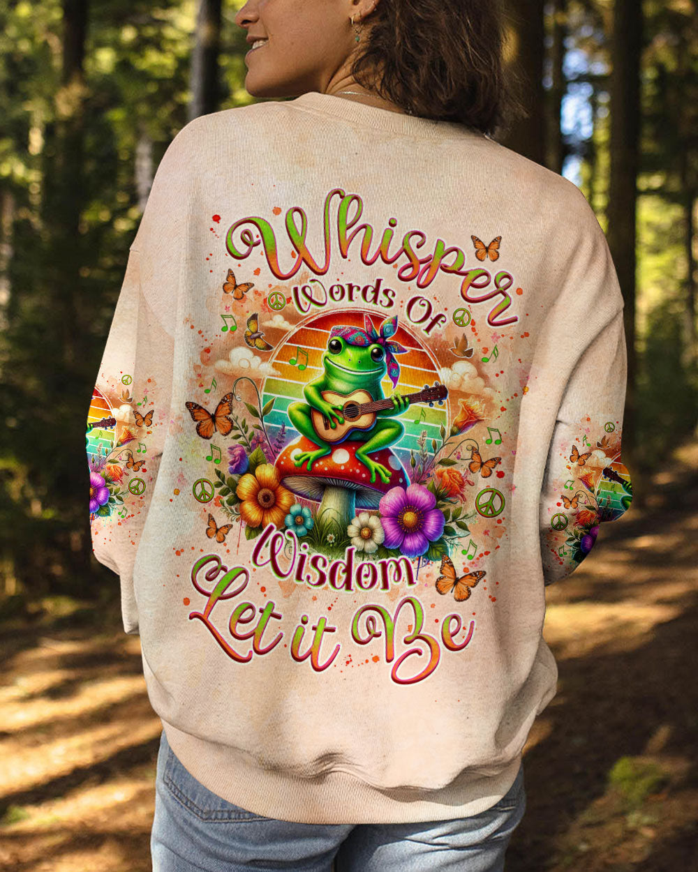 Whisper Words of Wisdom Let It Be Hippie Frog playing Guitar Graphic AOP Shirts _6_ 9dD6d