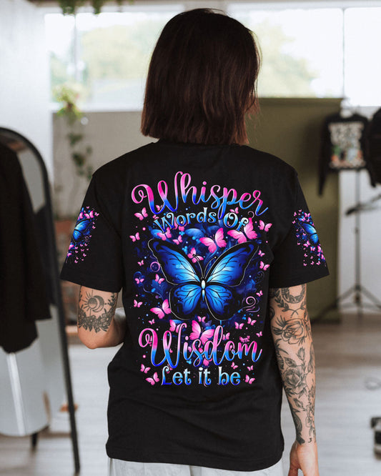 Whisper Words of Wisdom Let It Be Inspirational Blue Butterfly AOP Shirts _1_ xYr9e