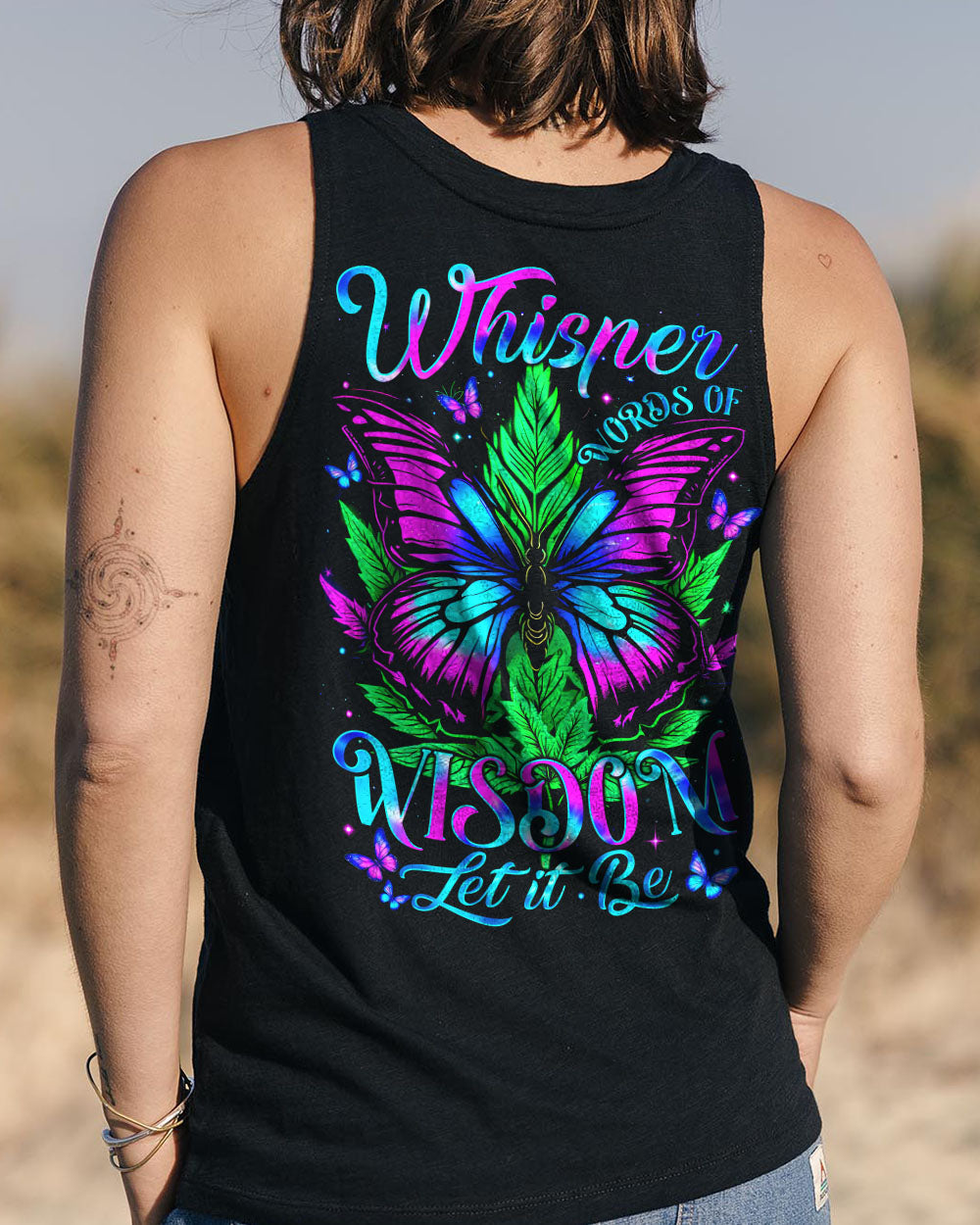 Whisper Words of Wisdom Let It Be Inspirational Butterfly and Leaf Design for Women AOP Shirts _13_ xFGXR