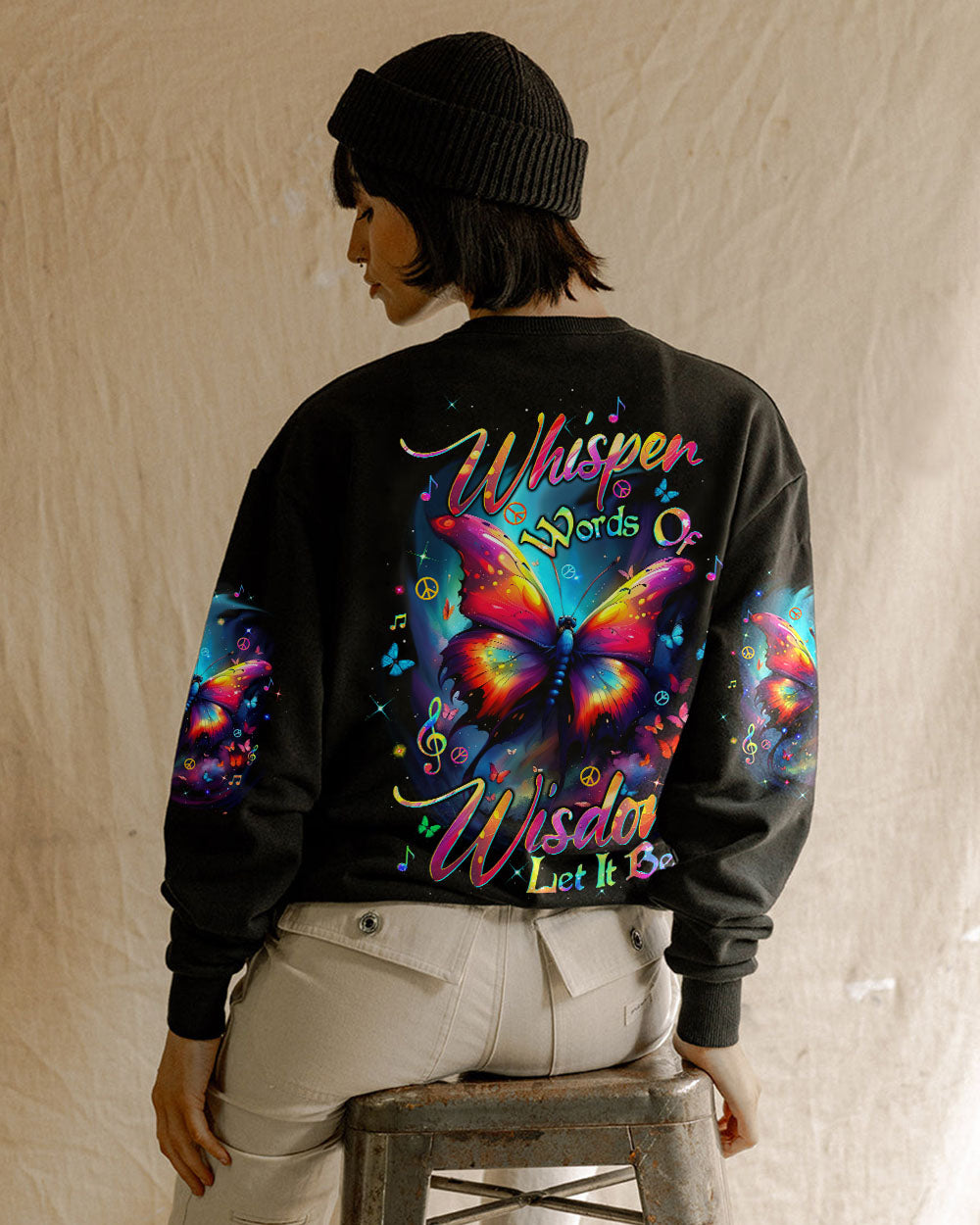 Whisper Words of Wisdom Let It Be Music and Butterfly Graphic Hippie Style AOP Shirts _7_ DZn5p