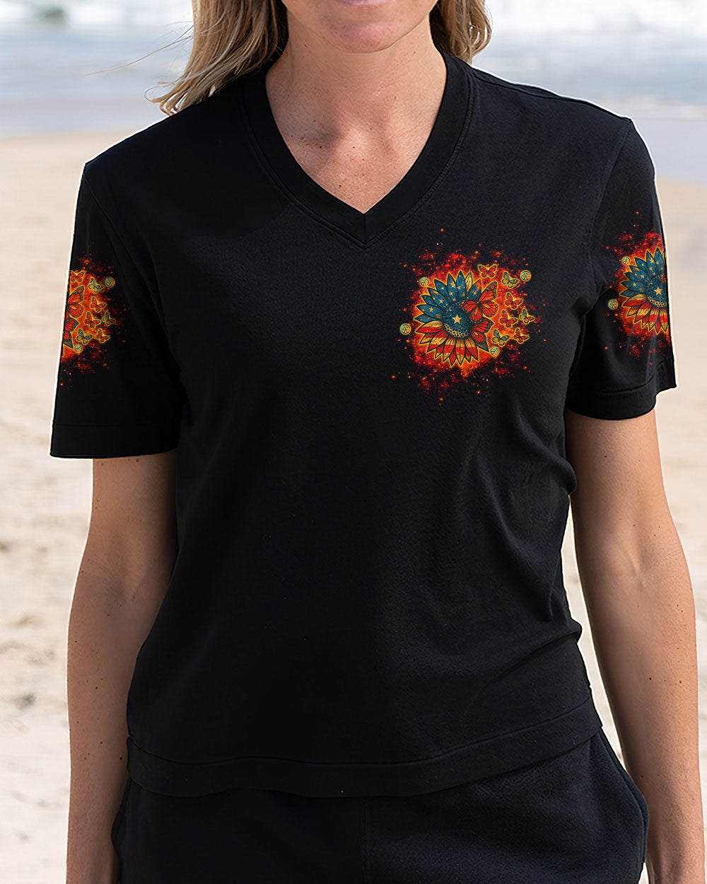 Whisper Words of Wisdom Let It Be Sunflower Retro Butterfly AOP Shirts _4_ EkjZz