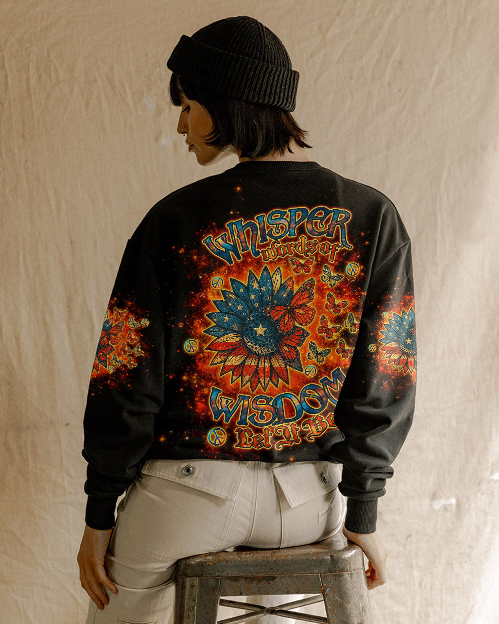 Whisper Words of Wisdom Let It Be Sunflower Retro Butterfly AOP Shirts _9_ LKr7P