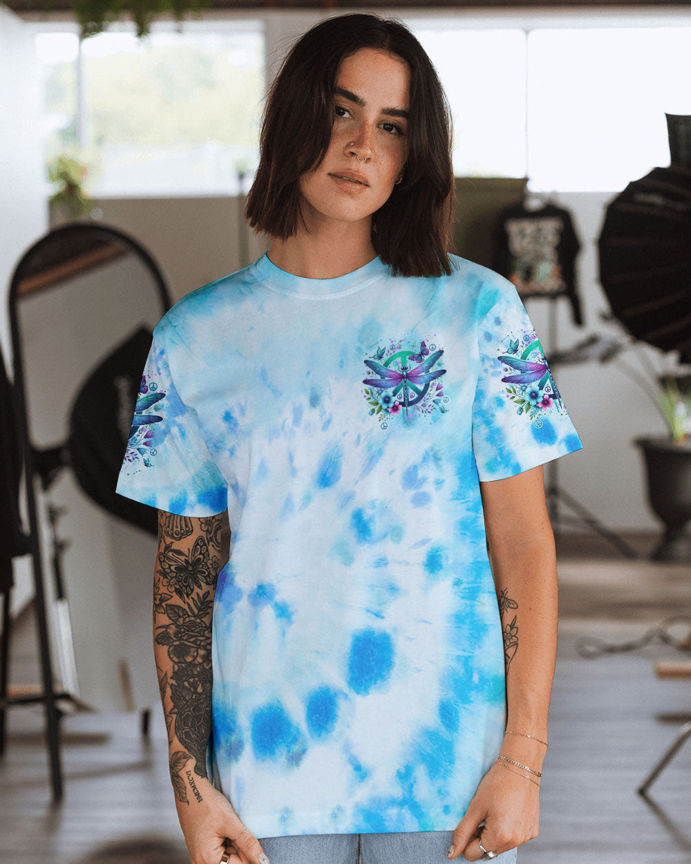 Whisper Words of Wisdom Let It Be Tie Dye Blue Dragonfly AOP Shirts _9_ 2SXBT