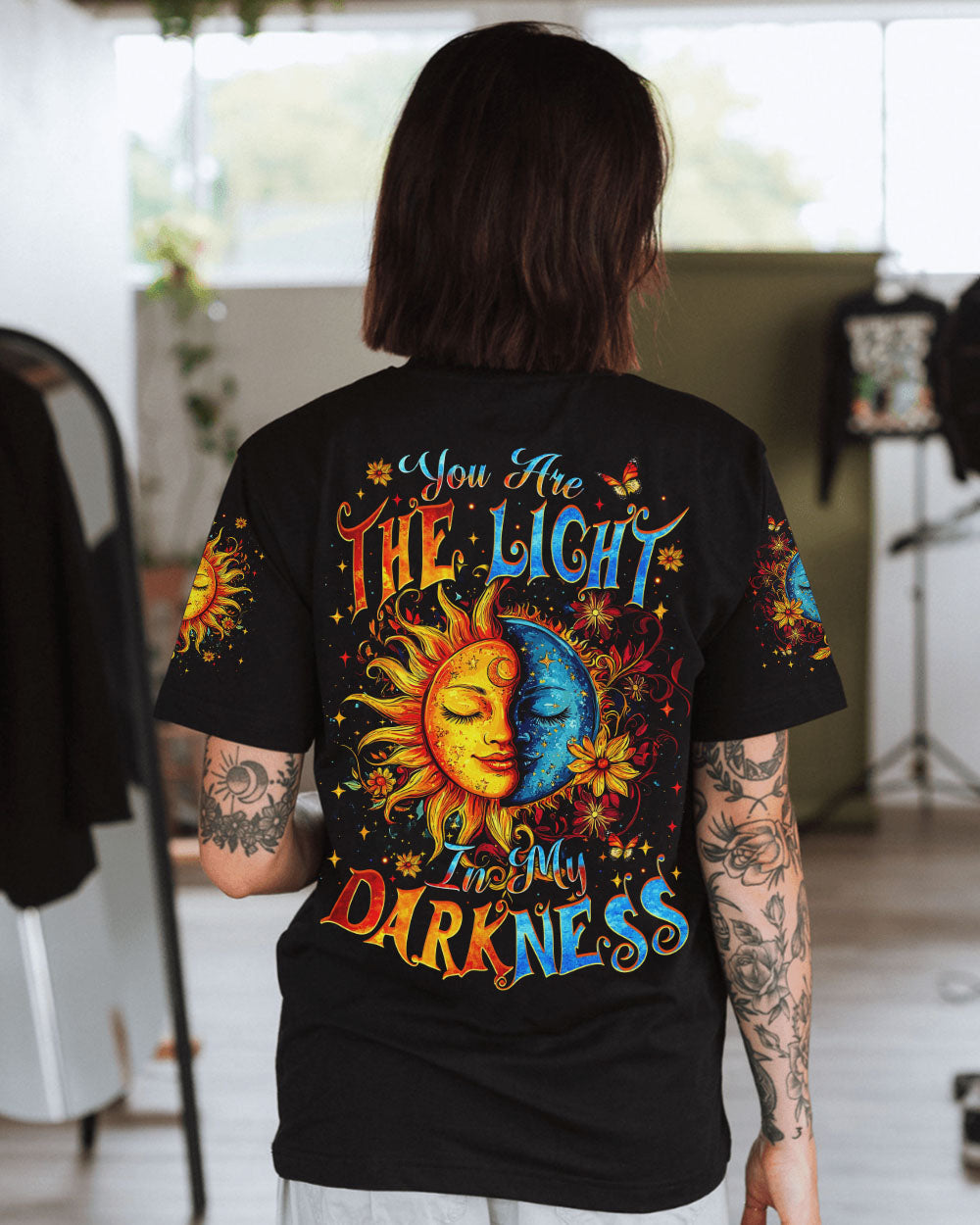 You Are the Light in My Darkness Sun and Moon Inspirational Graphic AOP Shirts _1_ 7c1XX