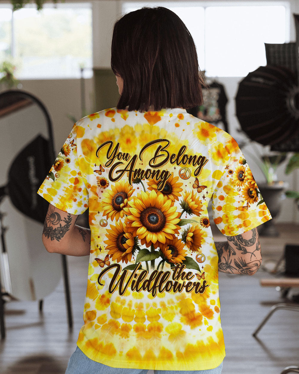 You Belong Among the Wildflowers Sunflower and Peace Signs Tie Dye AOP Shirts _1_ 3q8RT