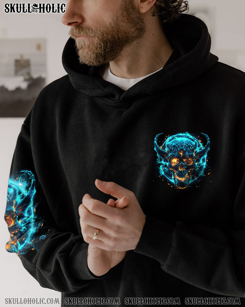 Your Demons Hide Under your Bed Mine Hide in My Head Blue Flame Skull Gothic AOP Shirts _10_ Bm6ZD