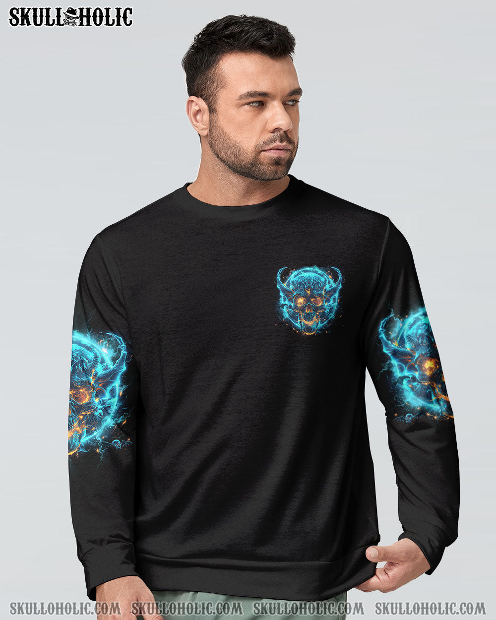 Your Demons Hide Under your Bed Mine Hide in My Head Blue Flame Skull Gothic AOP Shirts _12_ 7iENv