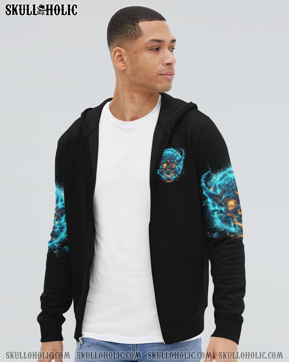 Your Demons Hide Under your Bed Mine Hide in My Head Blue Flame Skull Gothic AOP Shirts _14_ 8PePH