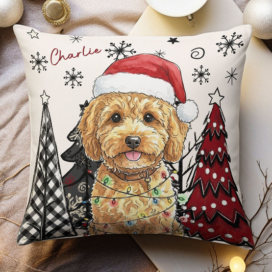 custom pet photo watercolor art christmas winter decor gift personalized pillow 2