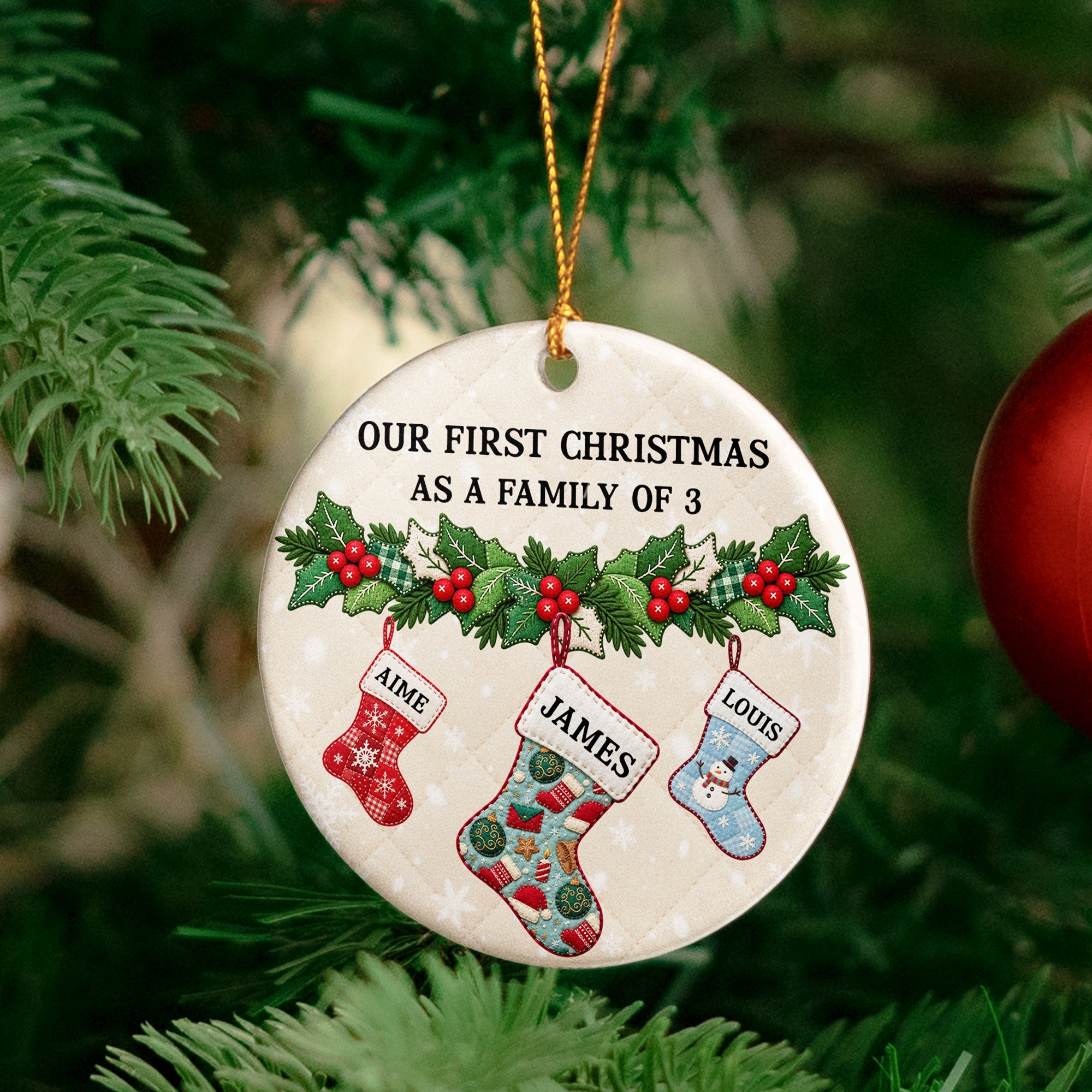 our first christmas as a family stocking personalized ornament 3